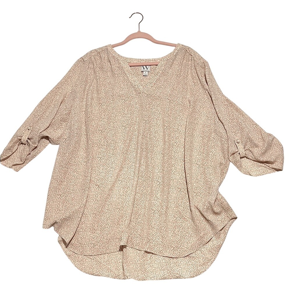 Worthington Cream Blouse with Subtle Rose Blush Speckle Pattern B‎ Neck 3X